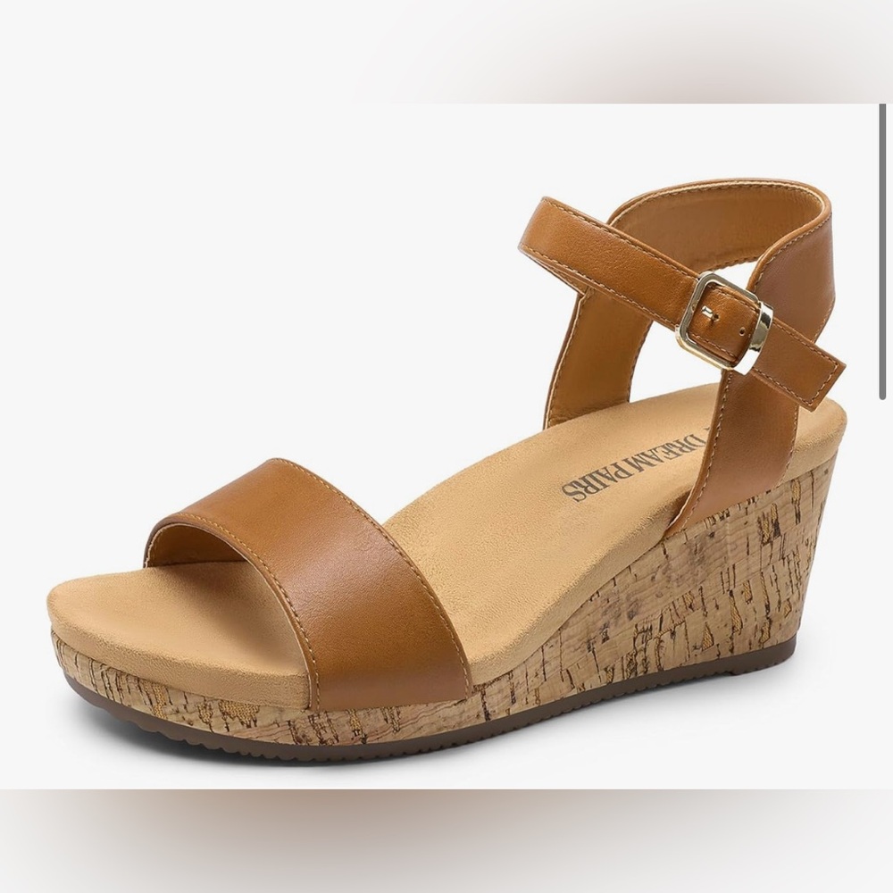 Dream Pairs Tan Wedge Sandals with Cork Heel
